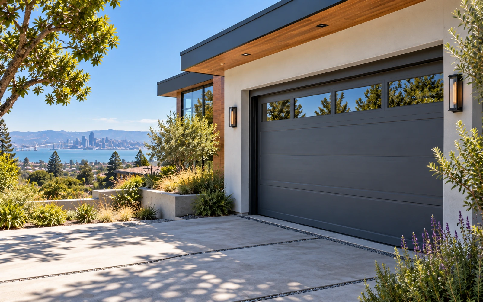 Oakland home with a modern garage door