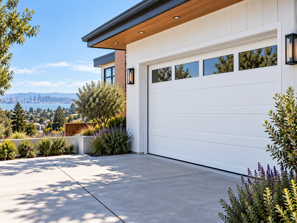 White sectional garage door on an Oakland area home