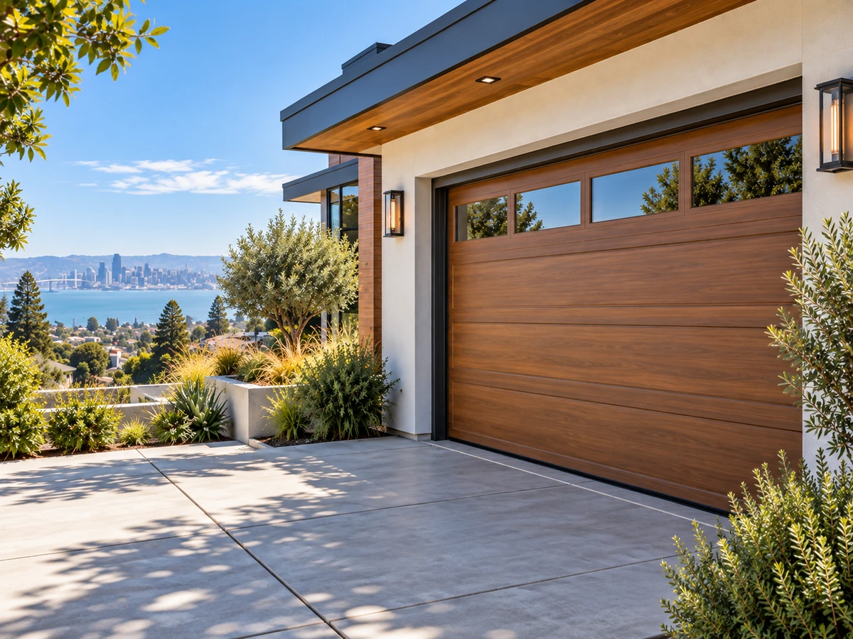 Wood-look garage door on an Oakland area home